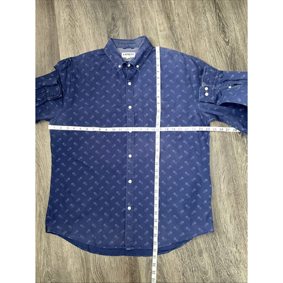 Men’s XL Express Soft Wash Blue Long Sleeve Shirt White Circle Details - Picture 4 of 6